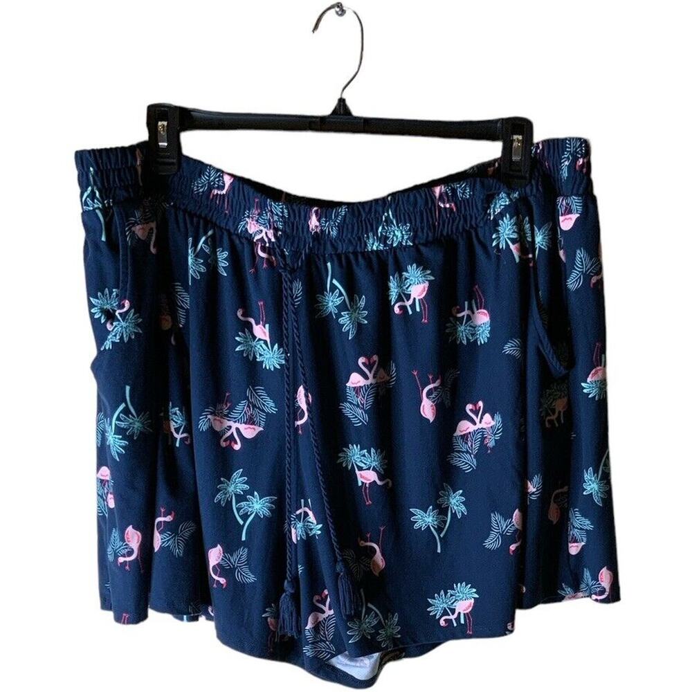 Terra & Sky Shorts Womens Plus 4X Flamingo Print Elastic Waistband